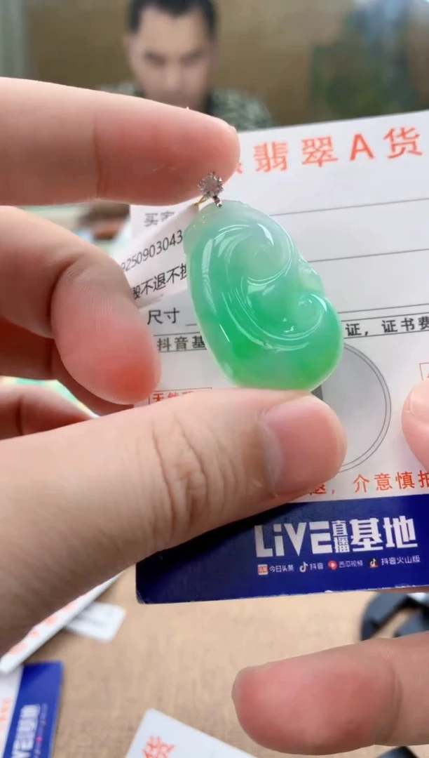 颈饰18K金镶嵌翡翠天然A货翡翠挂件