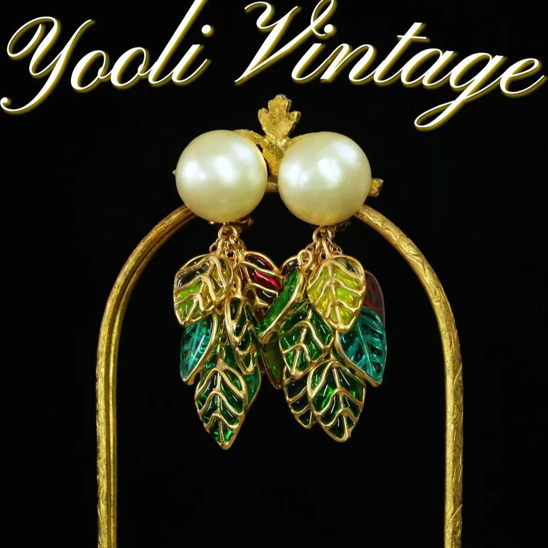 95新 Chanel/香奈儿 柚礼中古/香奈儿空窗叶子珍珠耳夹LE501048