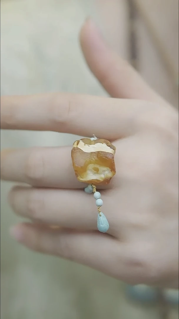 裸石蜜蜡未镶嵌*蜜蜡原石戒指*搭配绿松设计款