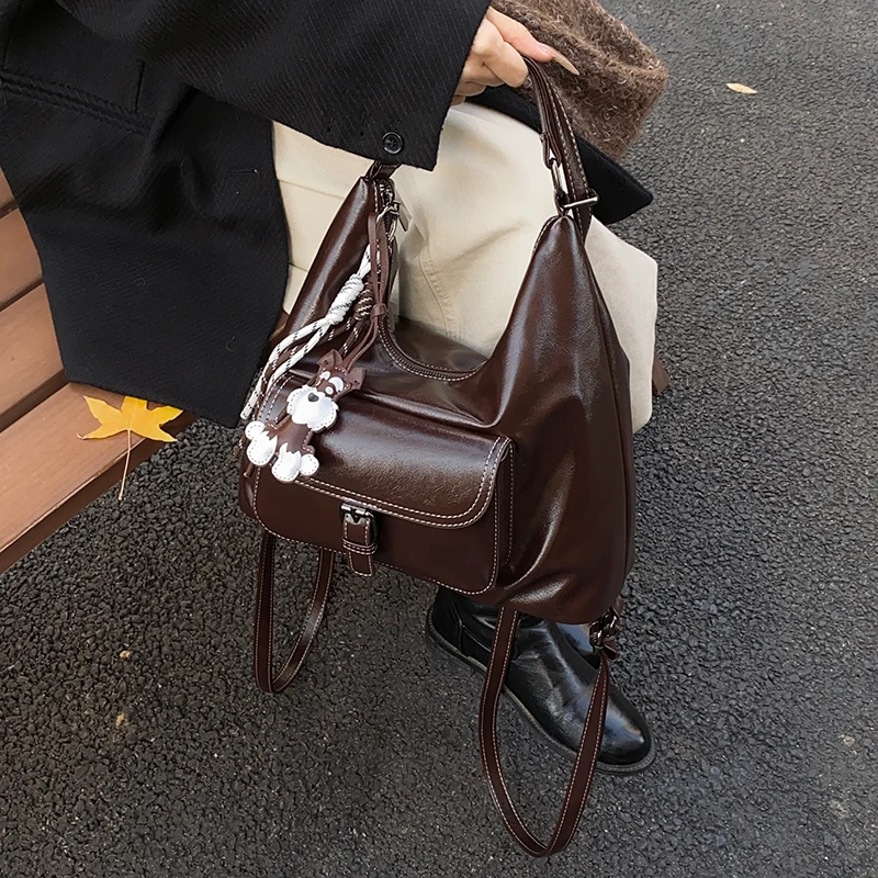 00Purse轻奢女包复古大容量斜跨手提包百搭双肩背包美拉德3622