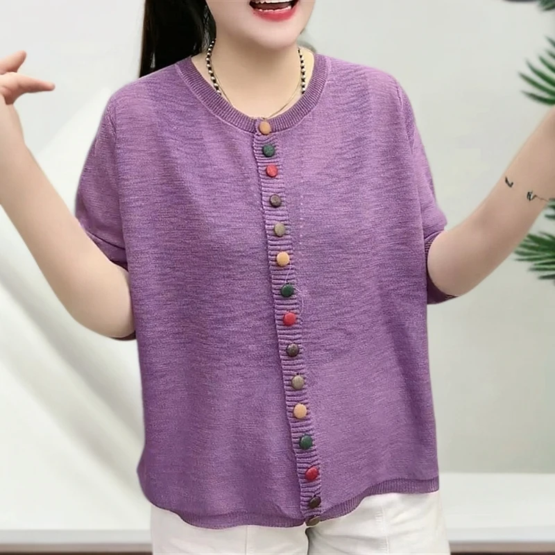 2025新款复古韩版彩扣设计洋气针织开衫外套女宽松慵懒风长袖罩衫