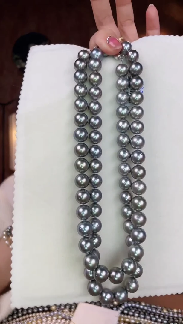【闪购商品】海水珍珠项链银S925镶嵌铂金灰11-12mm多样性发一