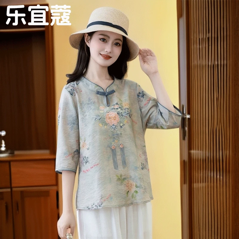 【新店福利】妈妈装减龄刺绣短款夏季中式女装中老年女装妈妈装夏季