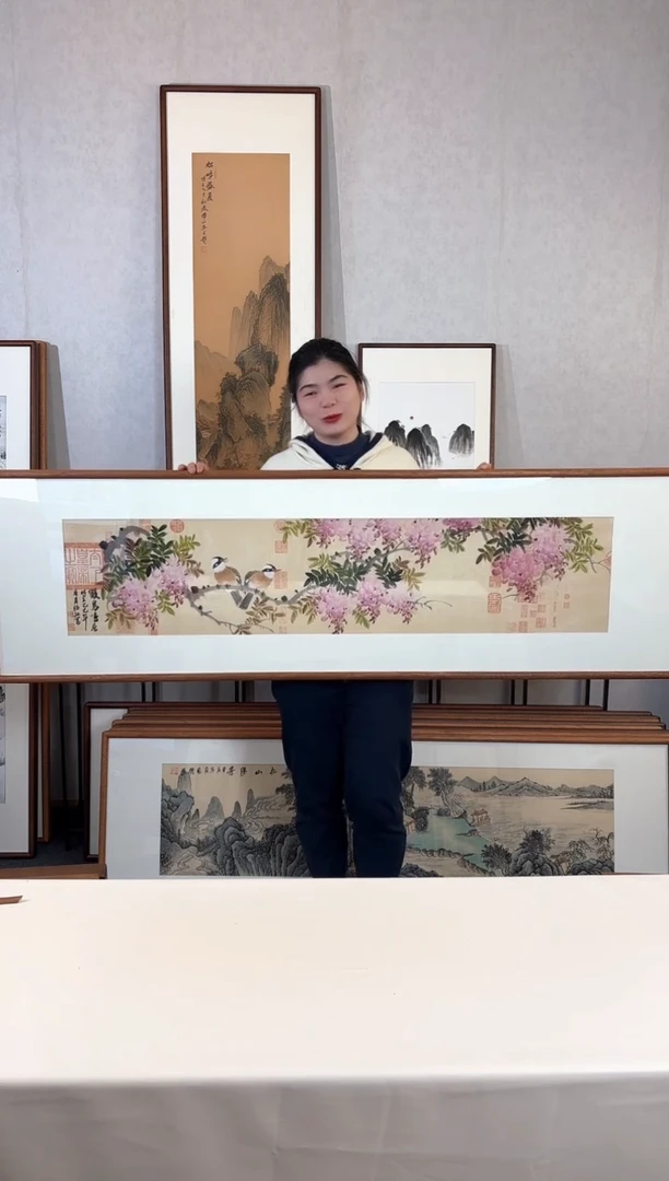 【闪购商品】国画手绘*双鸟鸣春紫藤*52*172cm