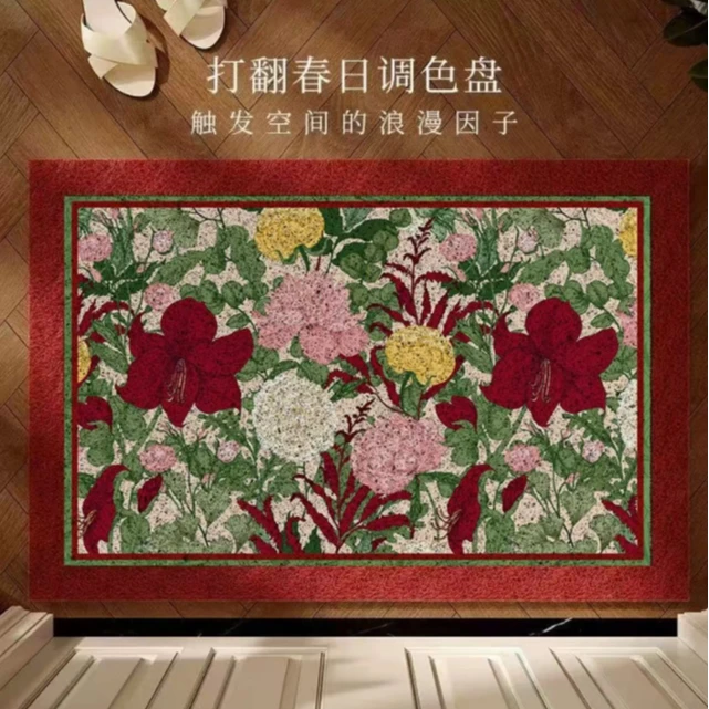 50*80cm春意盎然美式复古丝圈地垫 入户门防滑玄关脚垫家用