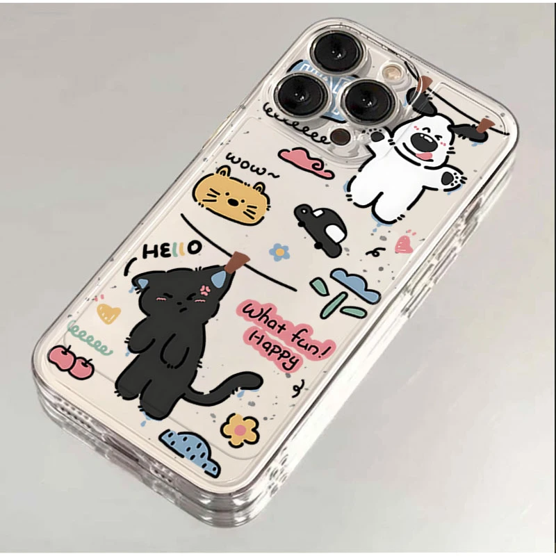卡通晴天猫狗适用iphone16/15promax手机壳苹果13/12透明1411XR