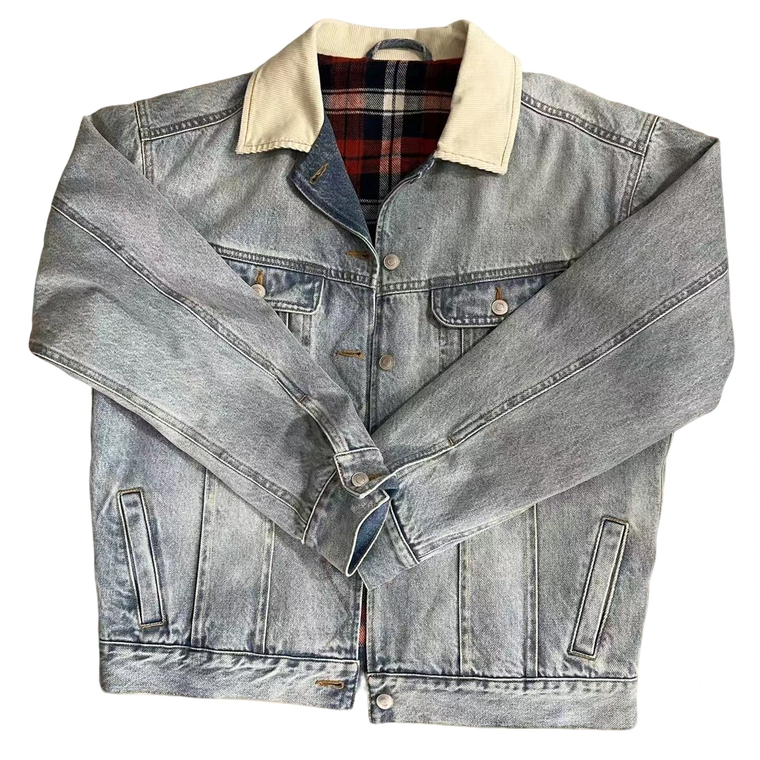 EANSSY G福利秋冬内存红格子翻领加厚牛仔夹克外套叁NA2510C048