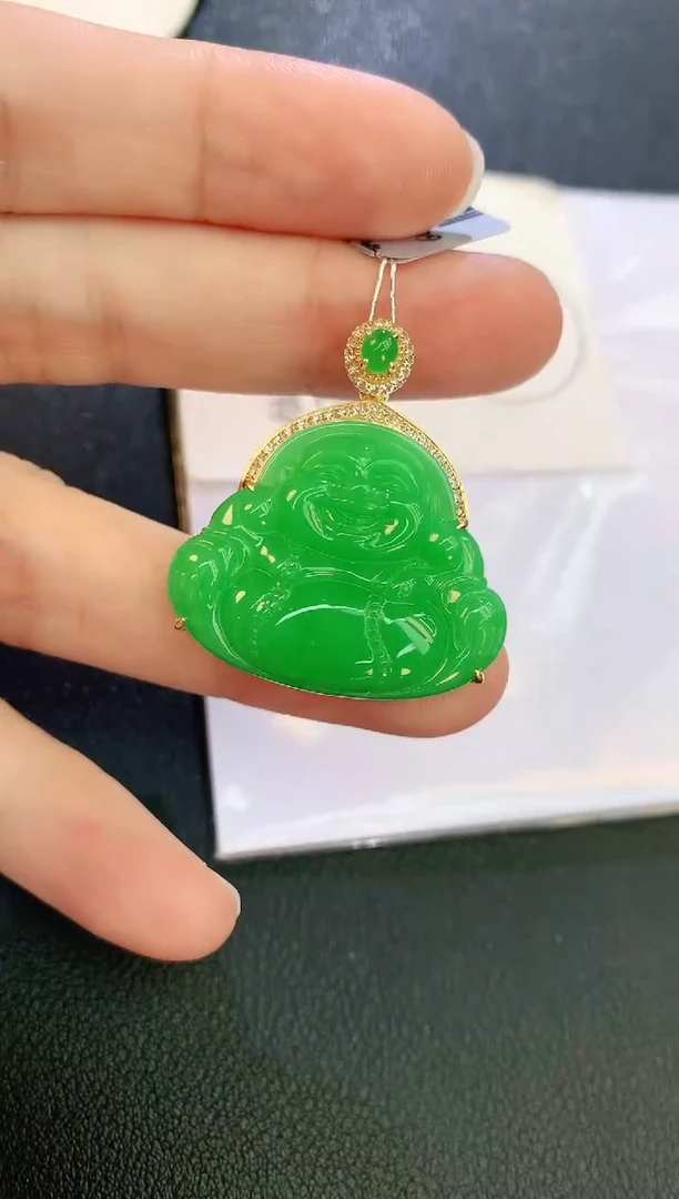翡翠18K金镶嵌颈饰赠礼盒证书 麦麦