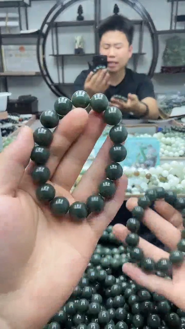 手串未镶嵌和田玉纯天然新疆且末冰底瓷蓝14圆珠