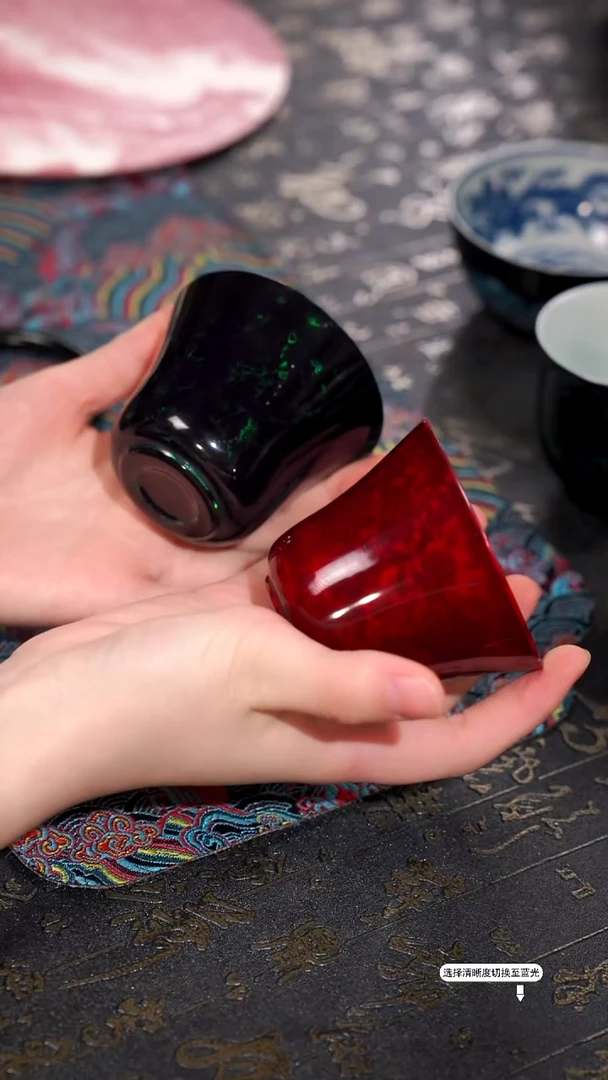 非遗漆器赤宝砂水晶胎主人杯/两色可选