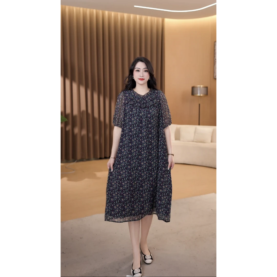 大码女装2025新款显气质休闲款百搭显瘦遮肉碎花连衣裙ZB69