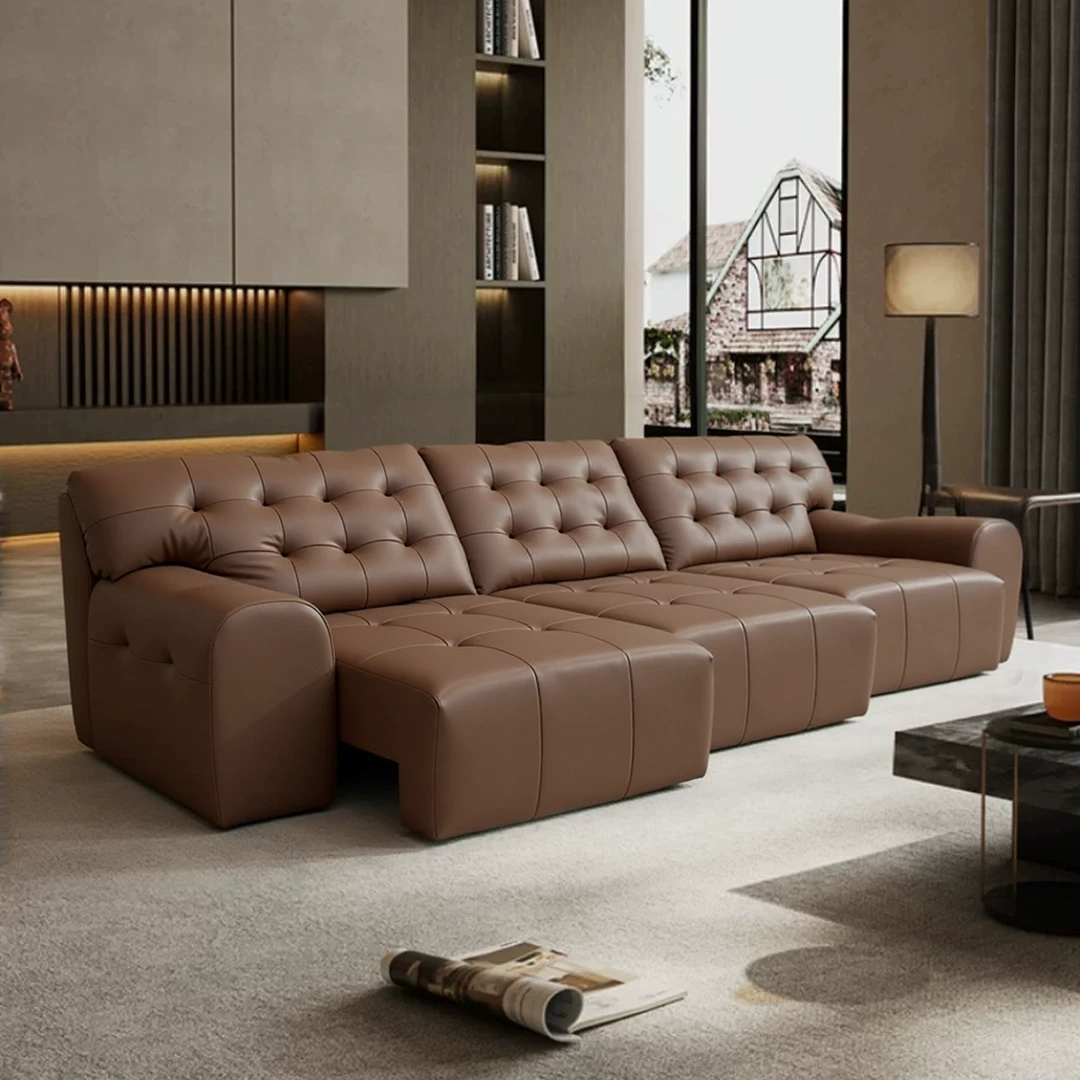 【大黑熊】真皮电动沙发伸缩零靠墙客厅多功能平推真皮沙发床