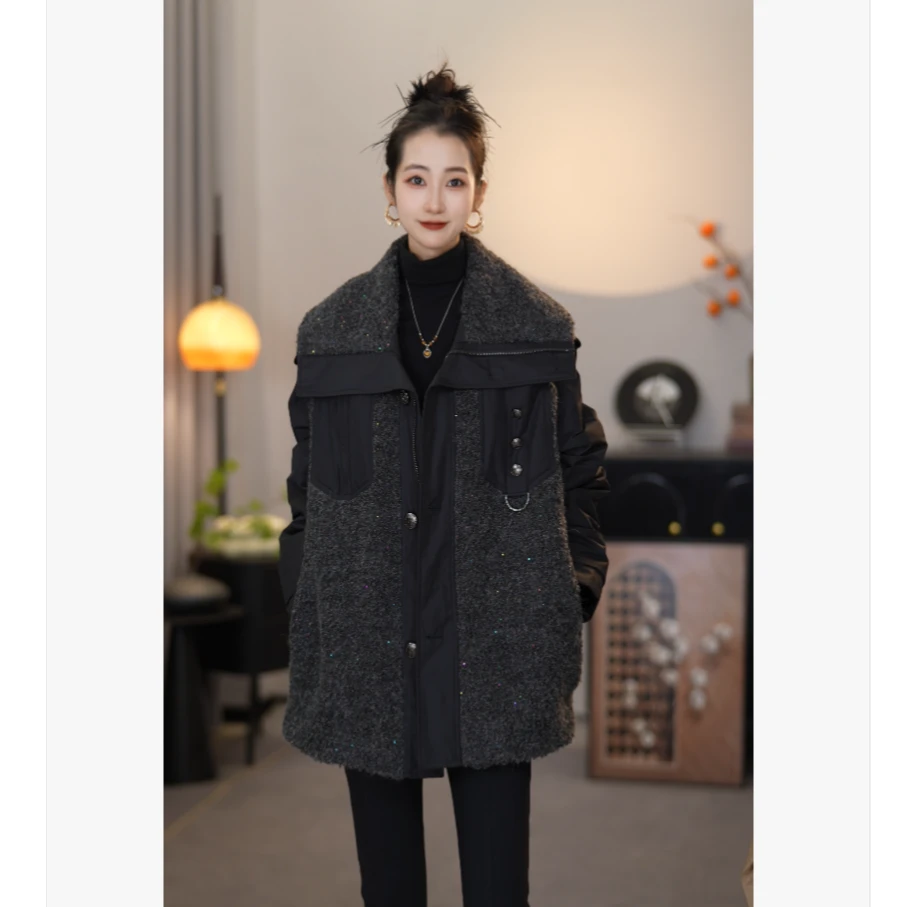 阿玛施【官方正品】秋冬复古老钱风时尚百搭气质新雪丽棉服女540007