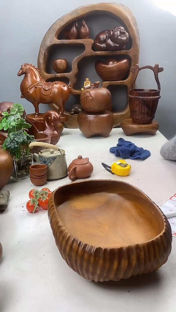 香樟木A32竖条纹果盆/尺寸