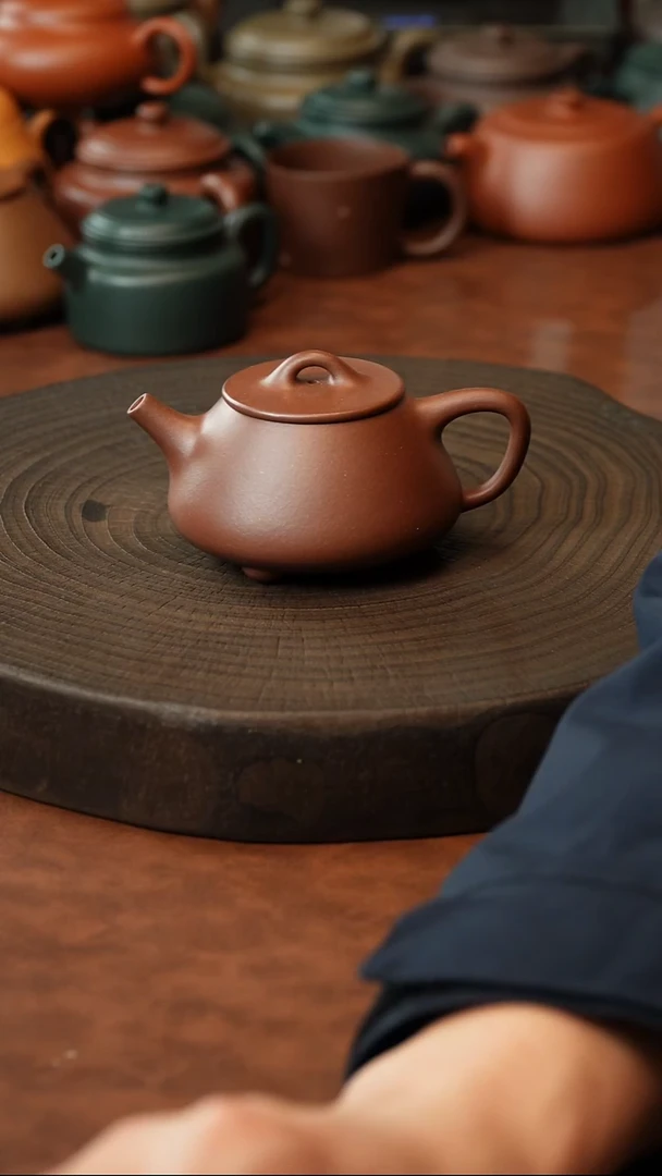 茶壶紫砂尾货 平盖石瓢 本山紫泥 150CC
