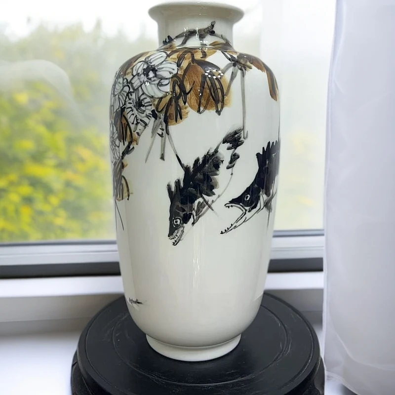 唐山骨质瓷秋花时节花瓶家居摆件手工手绘