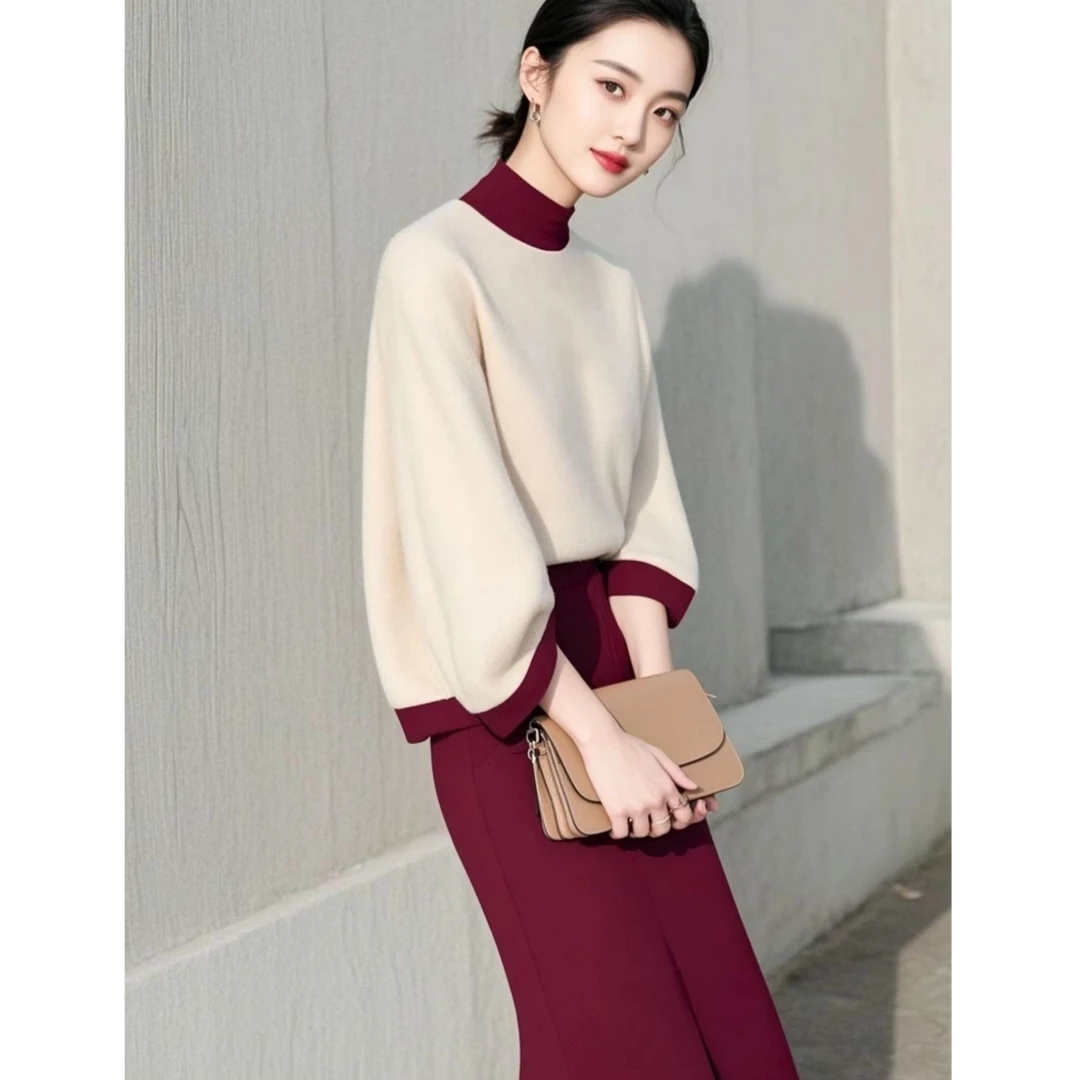 2025冬季气质高级感独特绝美超好看安可拉穿搭白色毛衣半身裙套装
