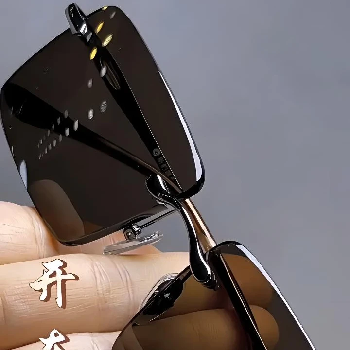 高档东海水晶石头眼镜男士无框切边高清护目茶色防紫外线太阳镜