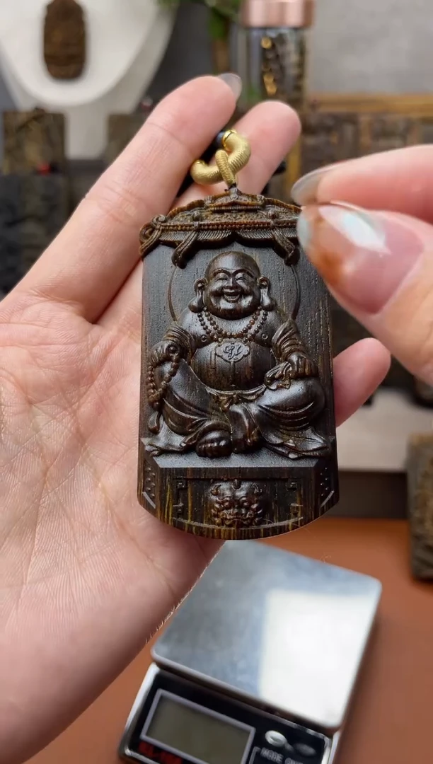 木木雕款芽庄 双面弥勒佛7cm送养香瓶