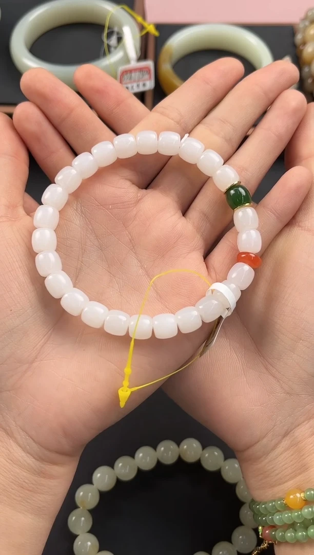 手串未镶嵌和田玉且末天泰白玉直切手串卡8微色差