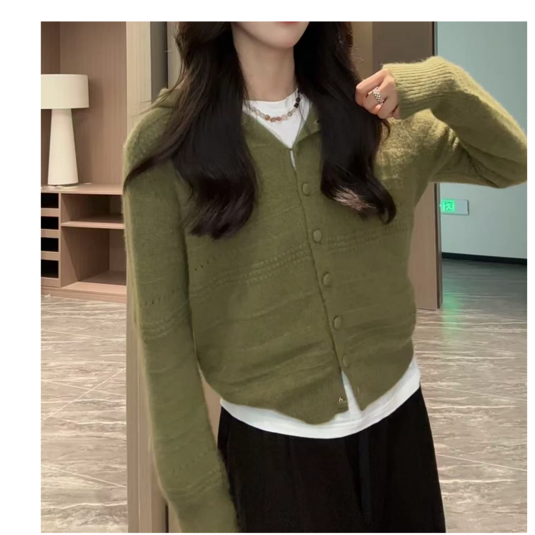 JIUJIU【雾璃】绵羊毛时尚百搭休闲显白连帽秋季韩版针织衫外套女