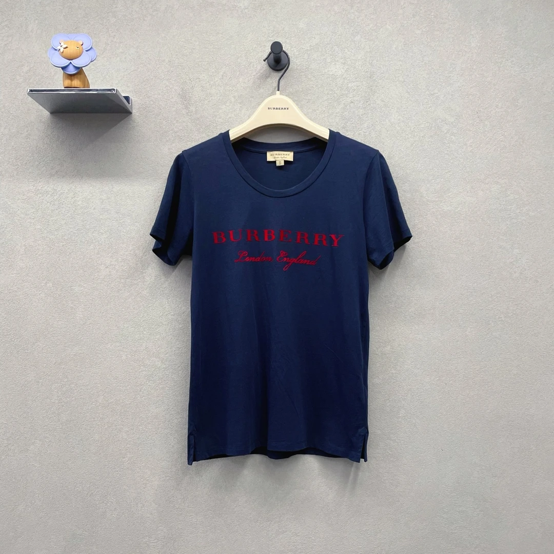99新 BURBERRY/博柏利 海蓝色Logo字母印花短袖/尺码xs/JJ009753