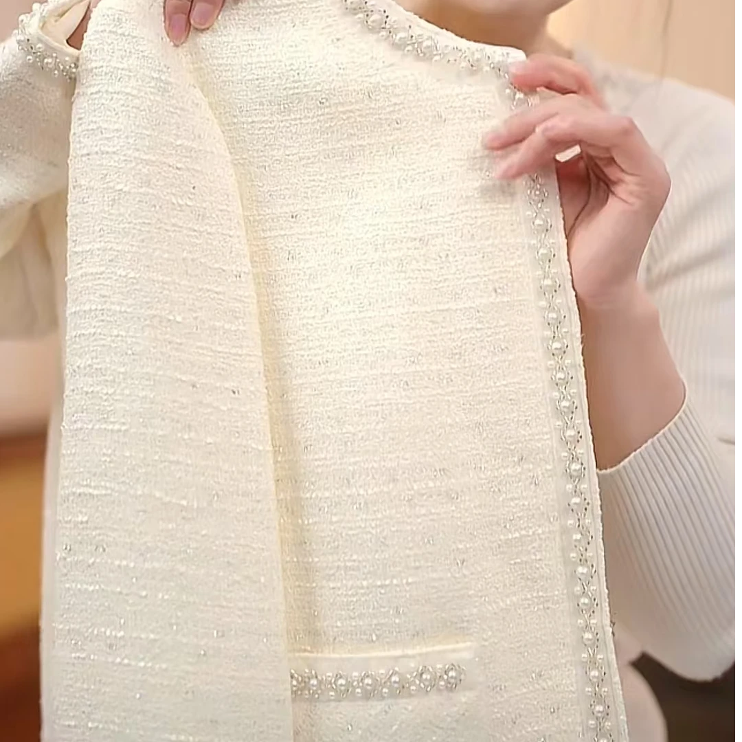 【MM】春秋款百搭时尚洋气名媛风气质白色轻奢修身小香风外套