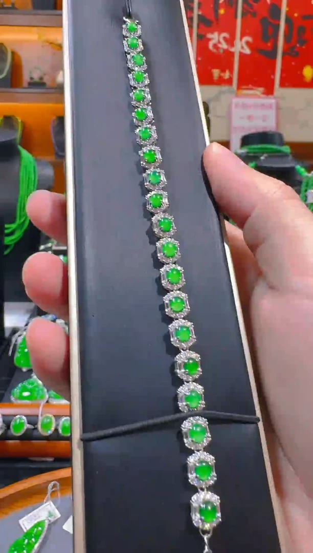 【闪购商品】翡翠手链银S925镶嵌天然a货翡翠