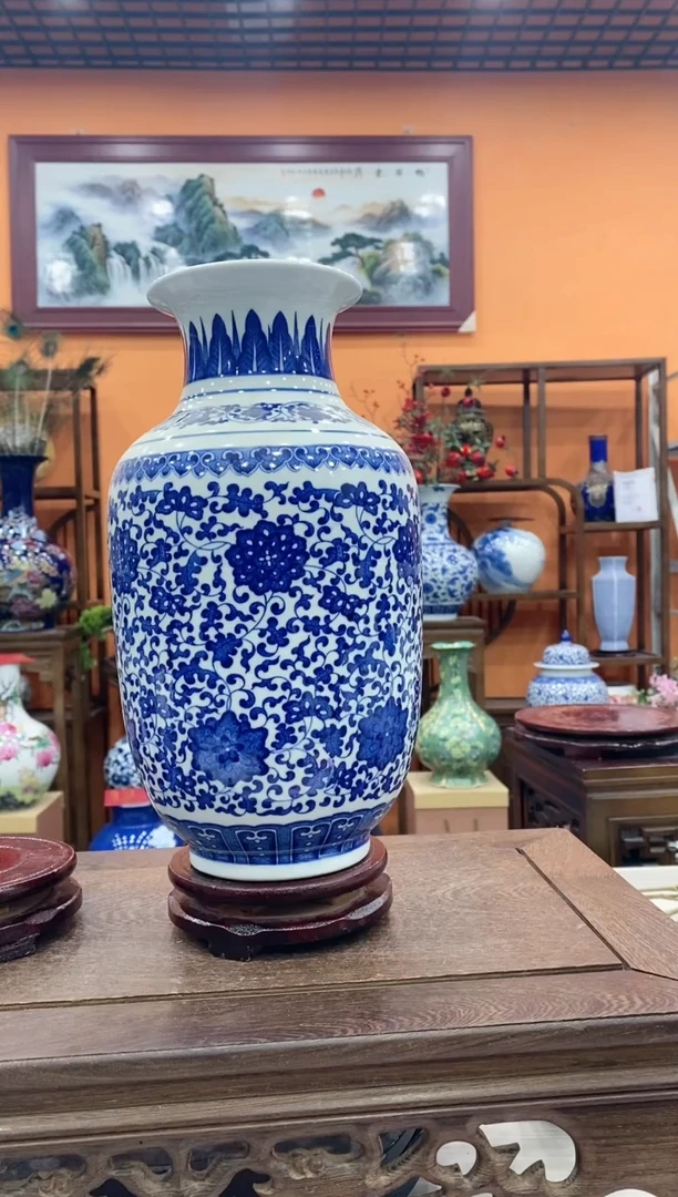 【闪购商品】瓶高29青花冬瓜瓶+底座