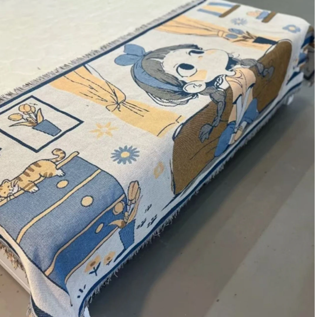 窗边女孩儿四季沙发巾多功能防滑