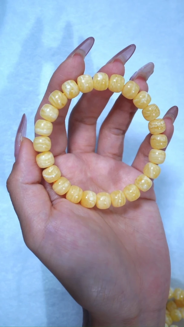 【闪购商品】蜜蜡手链未镶嵌毕业级9.5mm浓蜡虎皮纹千层雪