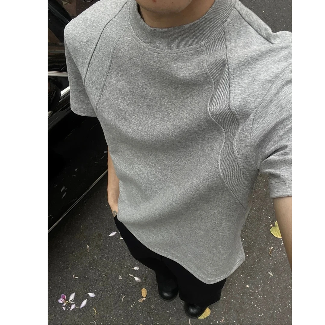 高级感cleanfit重磅纯色宽松圆领短袖T恤男夏季半袖上衣潮牌痞帅