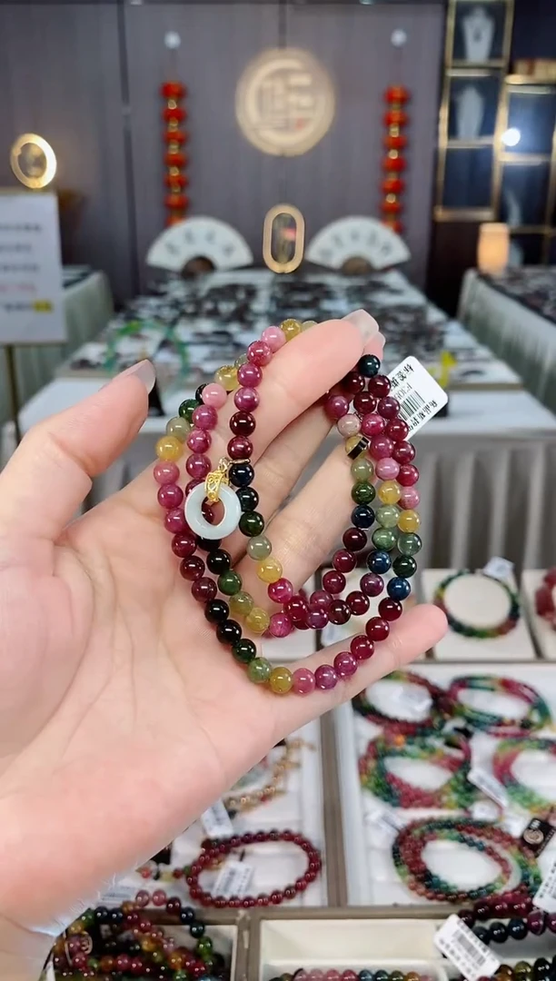 巴西老矿碧玺三圈手串6mm+未镶嵌碧玺hon一物一证