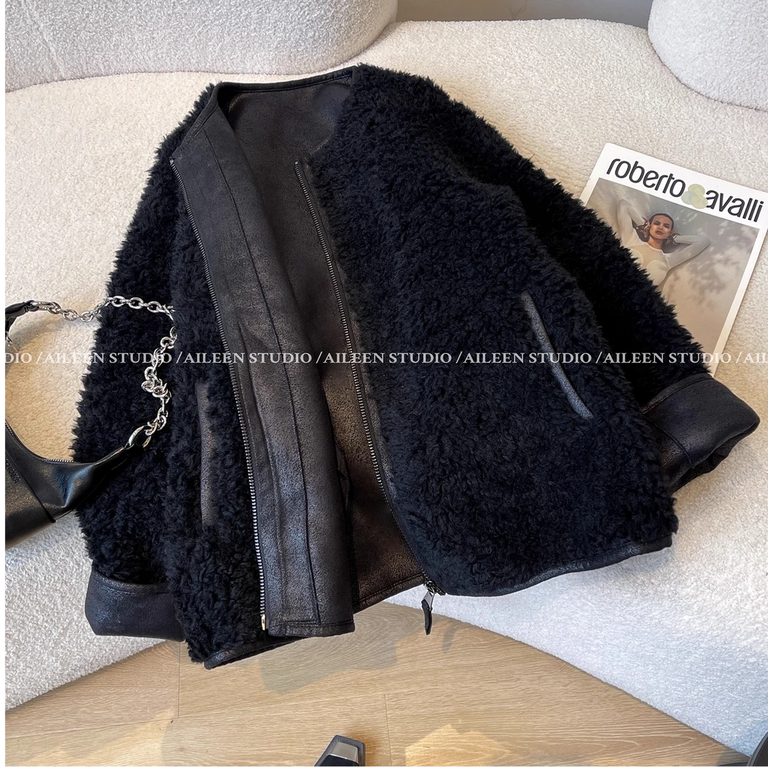 2025秋冬季新款高级感黑色设计感外套女装通勤风宽松加厚保暖上衣