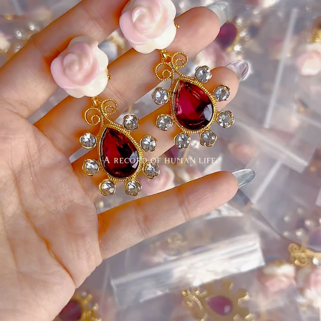 合金树脂耳饰 2501 中古定制版复古高级长款花甜美耳环