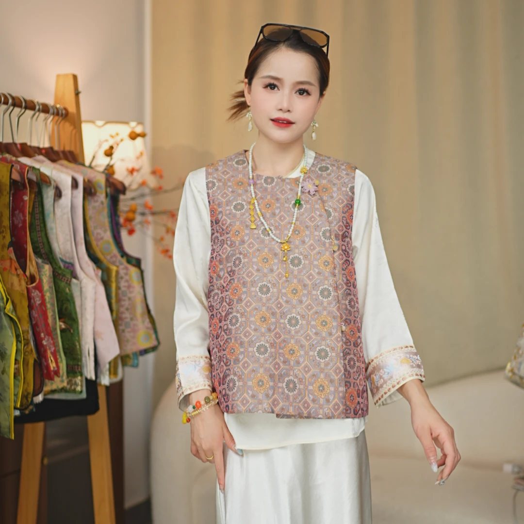 CHUNTIAN/椿锦国风【澜心】新中式宋锦提花中式马夹