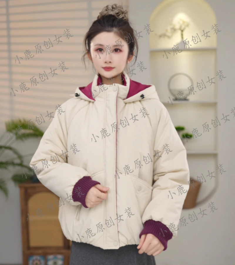 连帽棉服常规保暖时尚立领连帽秋冬公主袖女款棉衣休闲外套女装