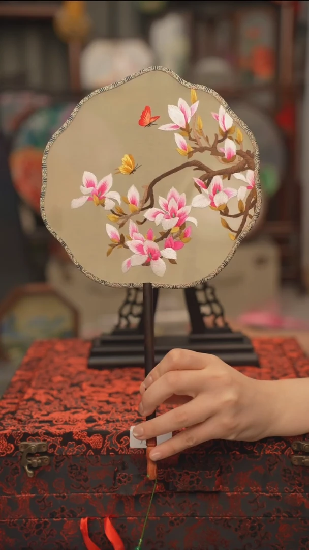 扇子团扇 绣花双面非遗
