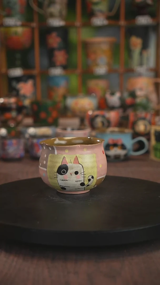 紫砂油画手绘釉下彩脏脏杯