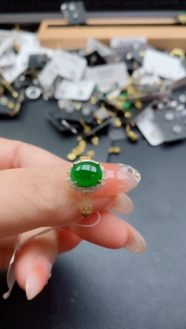 银S925镶嵌戒指翡翠1