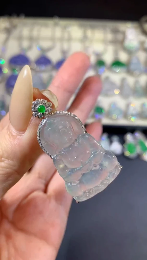 吊坠(不含链)18K金镶嵌翡翠17-观音