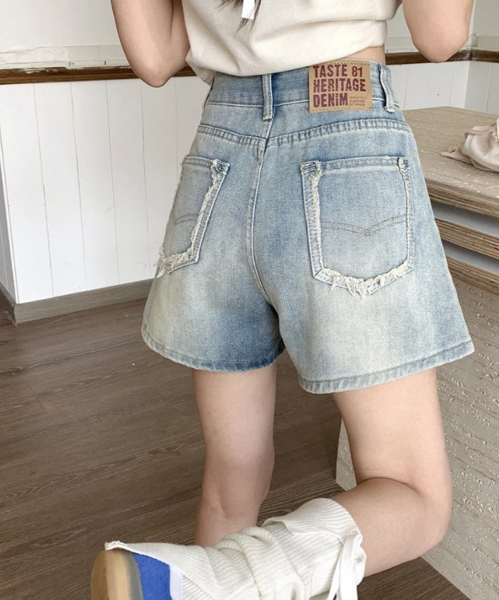 夏季毛边牛仔短裤女2025年夏季薄款百搭高腰时尚显瘦a字宽松短裤