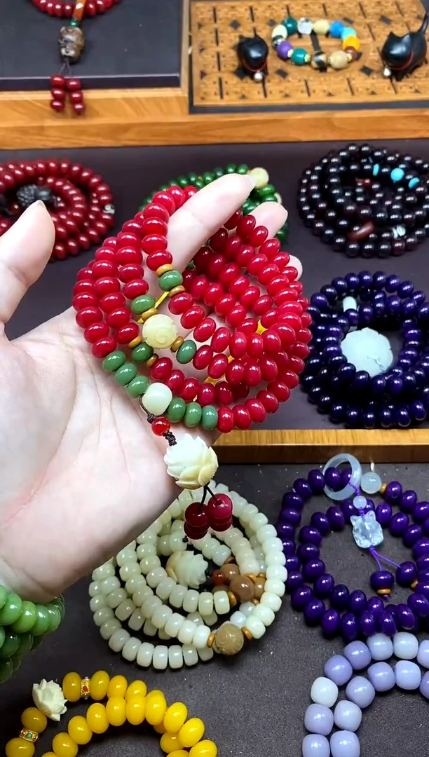 白玉菩提手串红菩提小米珠108颗雕刻火莲花手串