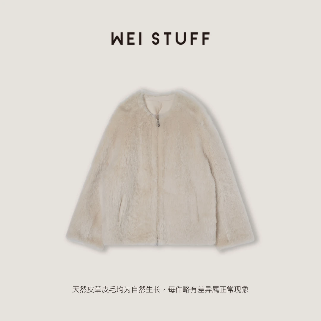 WEI STUFF“滤镜拉贡”米白色西班牙进口拉贡皮毛一体皮草 10830.