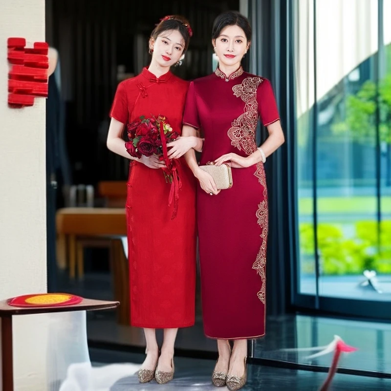 妈妈装婚宴礼服旗袍裙子女款爆款2025新款高端年轻喜婆婆婚礼服装