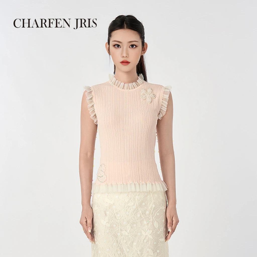 CHARFEN朝峰夏季新款时尚蕾丝针织无袖背心FJF2D679-6535C