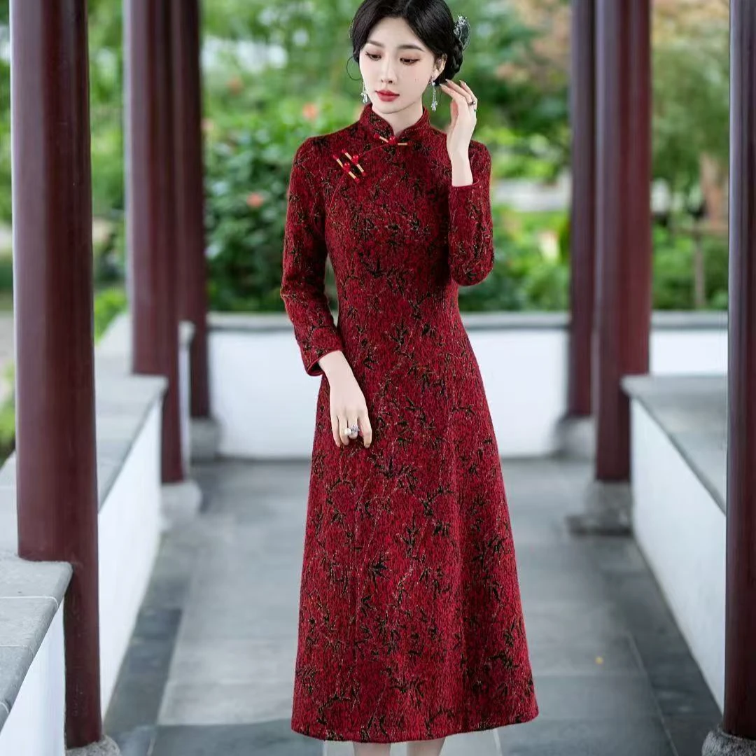 3535（红）---A摆裙--苏州高端旗袍