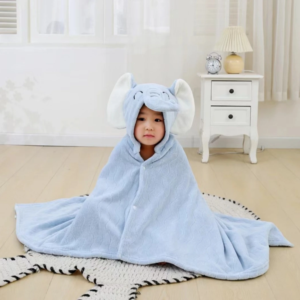 A类加厚珊瑚绒披风宝宝洗澡浴巾柔软吸水保暖盖毯可爱小孩家用