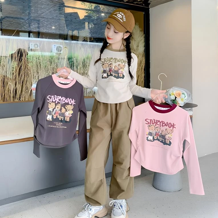 女童长袖T恤2025新款春秋款网红女大童春装童装儿童打底衫春季潮t