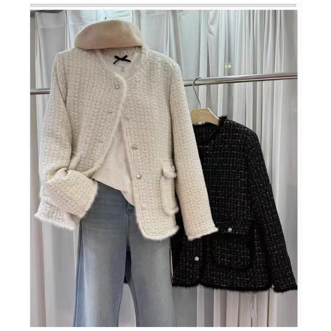 大码秋冬小香风粗花呢短外套修身显瘦加厚保暖外套-YJM2025